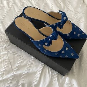 NIB J.Crew Star suede tie heel  blue and silver 9